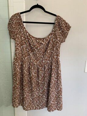 Shein Curve Women's Brown floral Dress Short Sleeve Comfort Size 2XL